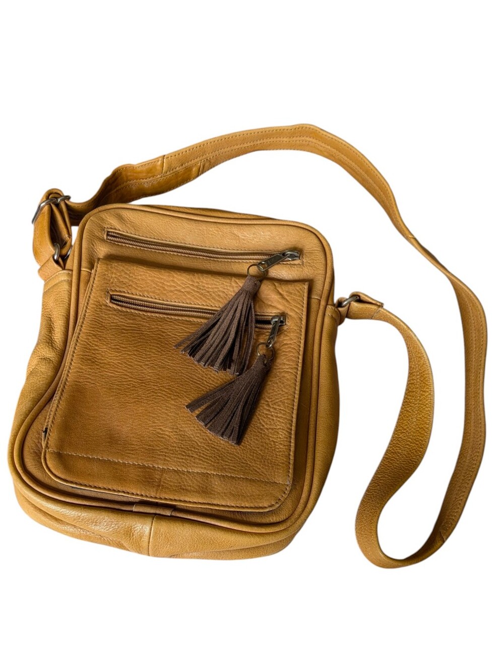 Coronado Leather Mustard Leather Crossbody Bag with Tassel Accents Western Boho